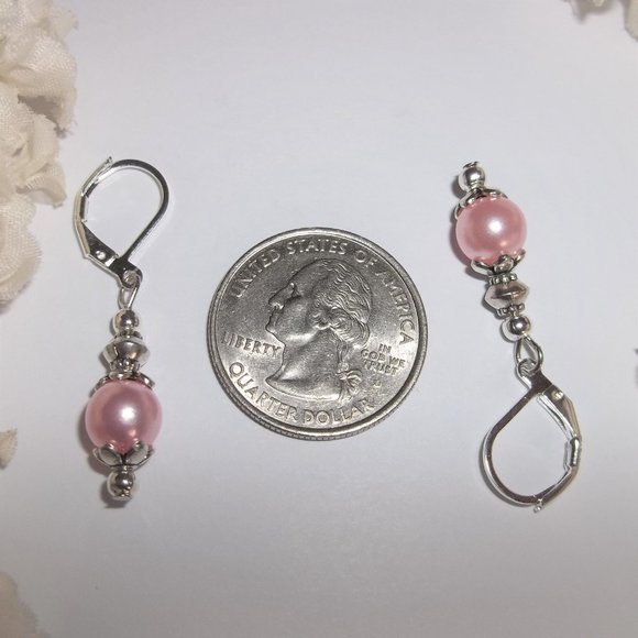 Blush Pink Pearl Earrings Silver Drop Dangle Jewelry Gift Idea for Girl NWT 8232 - Picture 3 of 8